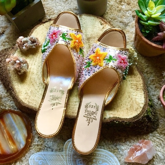 {Vintage} Beaded Slip On Chinese Sequin Slipper, 7 - Picture 4 of 8